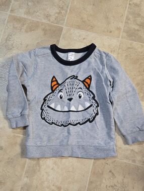 Carter's Light Gray Monster Sweatshirt with Navy Trim and Orange Horns